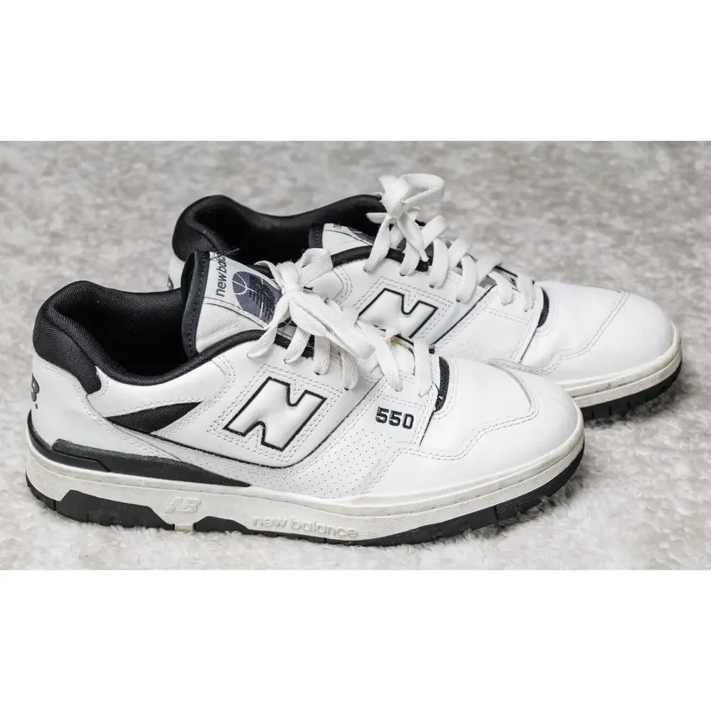 New Balance 550 White Black Leather Oreo Retro Sneakers Mens Size 8 Womens 9.5